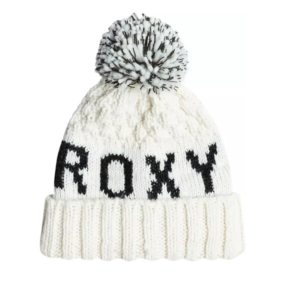 Roxy Women's Tonic Beanie Hat Egret White Pom Fleece Lined Band NWT